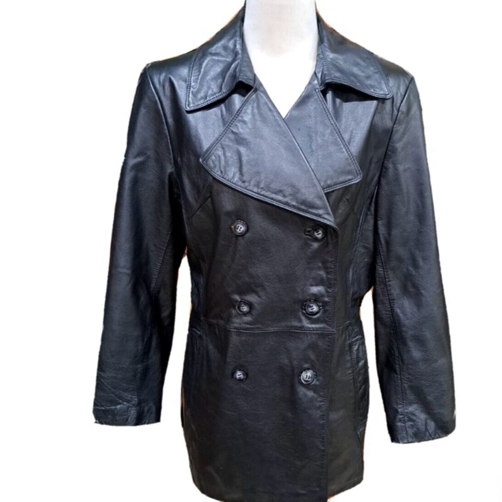 Colebrook & Co Vintage Women's Black Double-Breasted Leather Jacket